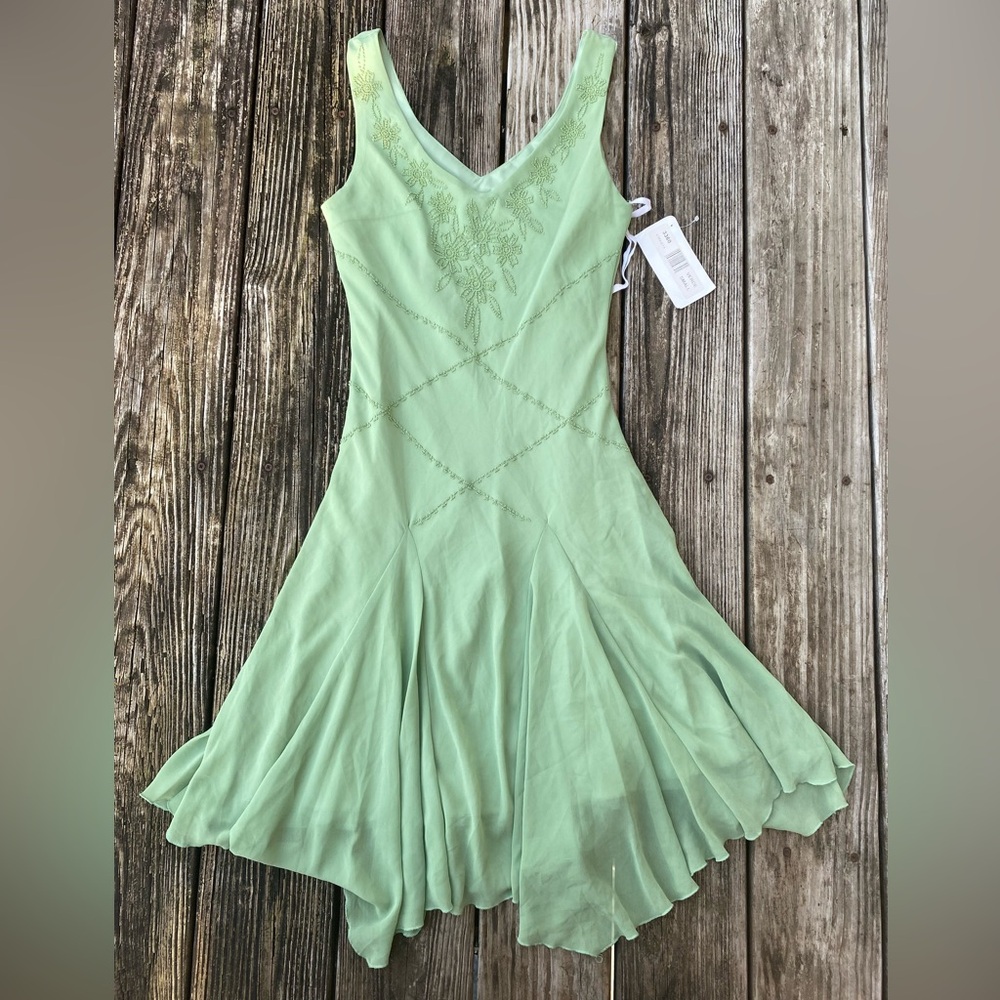 Vintage 90s/Y2K Green Beaded Fairycore Asymmetrical Dress NWTs Size Small - Picture 1 of 16